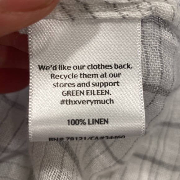 Eileen Fisher White Linen Popover Tunic with Gray Stripes and  3/4 Sleeves - Picture 8 of 11